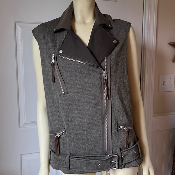 𝅺ALLSAINTS Italian Cloth Women’s Zulia Biker Moto Vest Brown Beige Size 6 - Picture 2 of 14